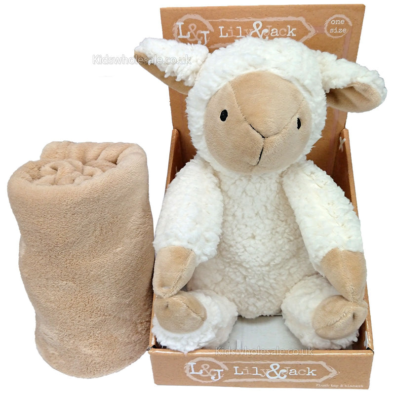 Plush Toy & a Brown Blanket Set - Lamb - (M14178) - Kidswholesale.co.uk