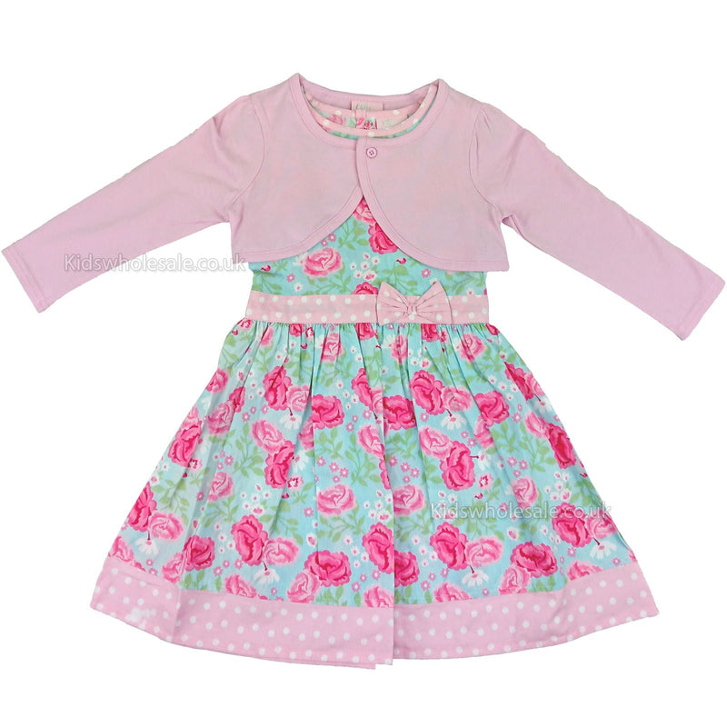 Girls Dress & Bolero Set - Pink Roses - 2-7 Years (M14717) - Kidswholesale.co.uk