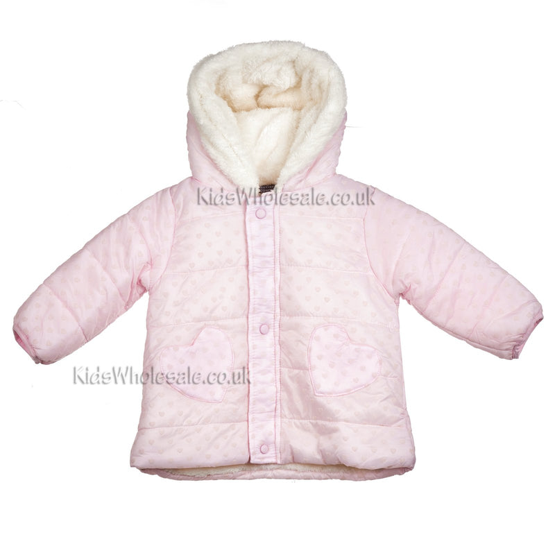 Baby Girls Flock Print Fur Lined Coat - 6-24 Months (N15426) - Kidswholesale.co.uk