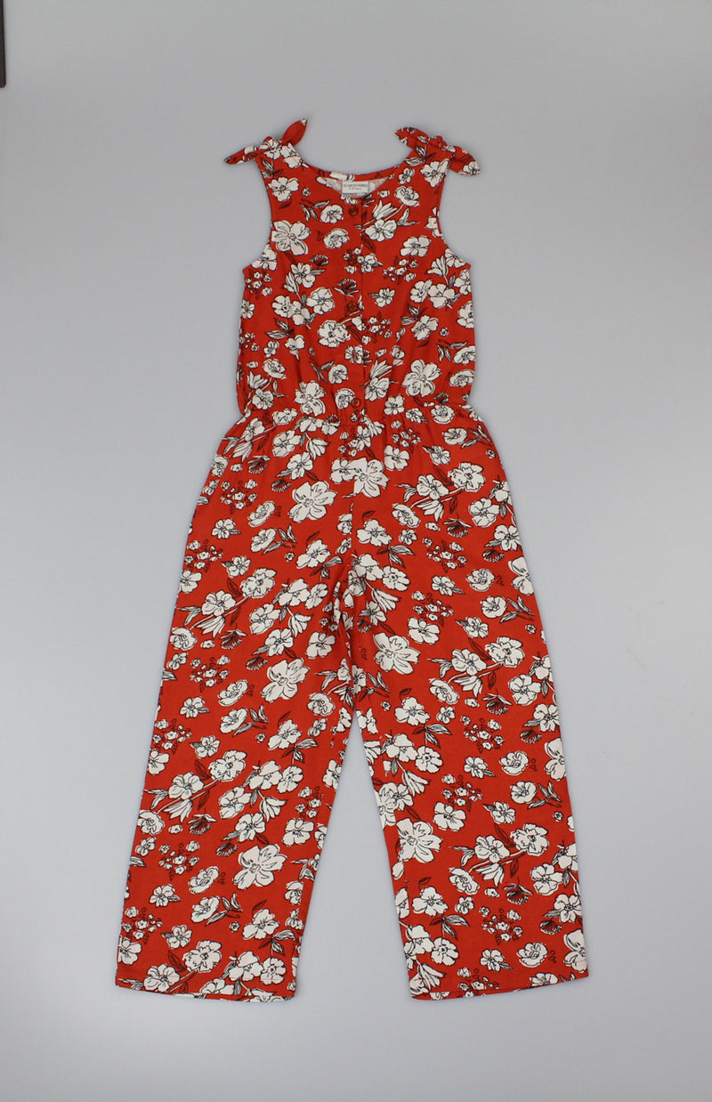Girls Printed Full Length Playsuit - Red/Floral (3-8yrs) (PK6) C52183