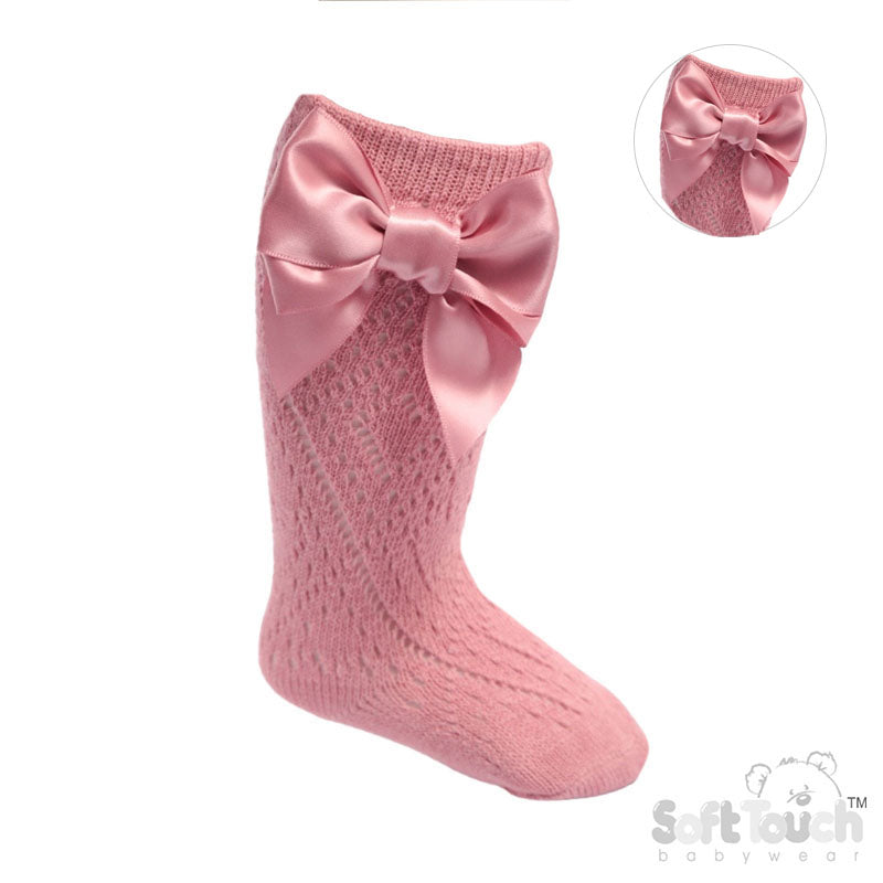 DUSTY PINK KNEE PELERINE SOCKS W/BOW NO 0-24 Months - PS06-DP