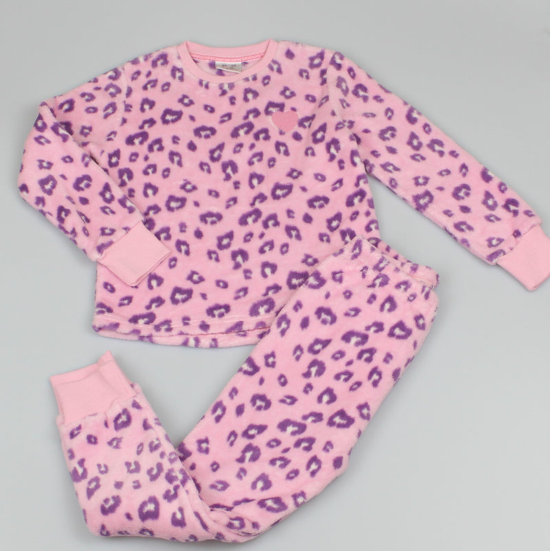 Older Girls Fleece Pyjama Set - Purple Leopard (7-12Yrs) M6461 - Kidswholesale.co.uk