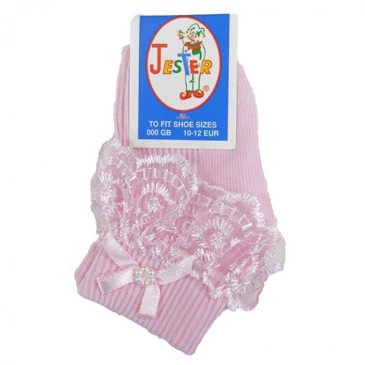 Girls Pink Jester Frilly Lace Socks - Kidswholesale.co.uk