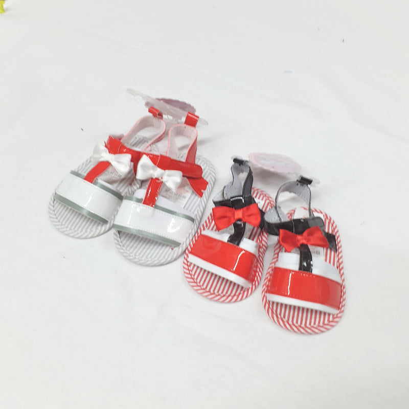 Baby Girls Sandals - Red/Navy W/Bow  (0-12 Months) Q17512