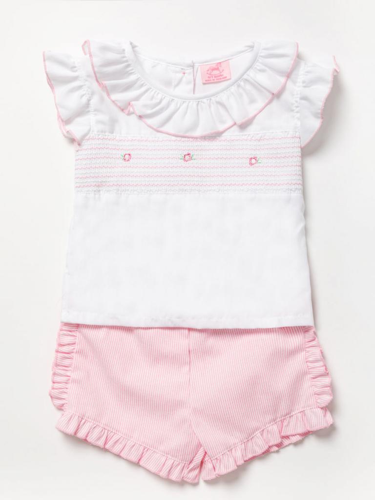 Baby Girls Shorts Set - Striped Smocked (0-9 Months) (PK6) B03970