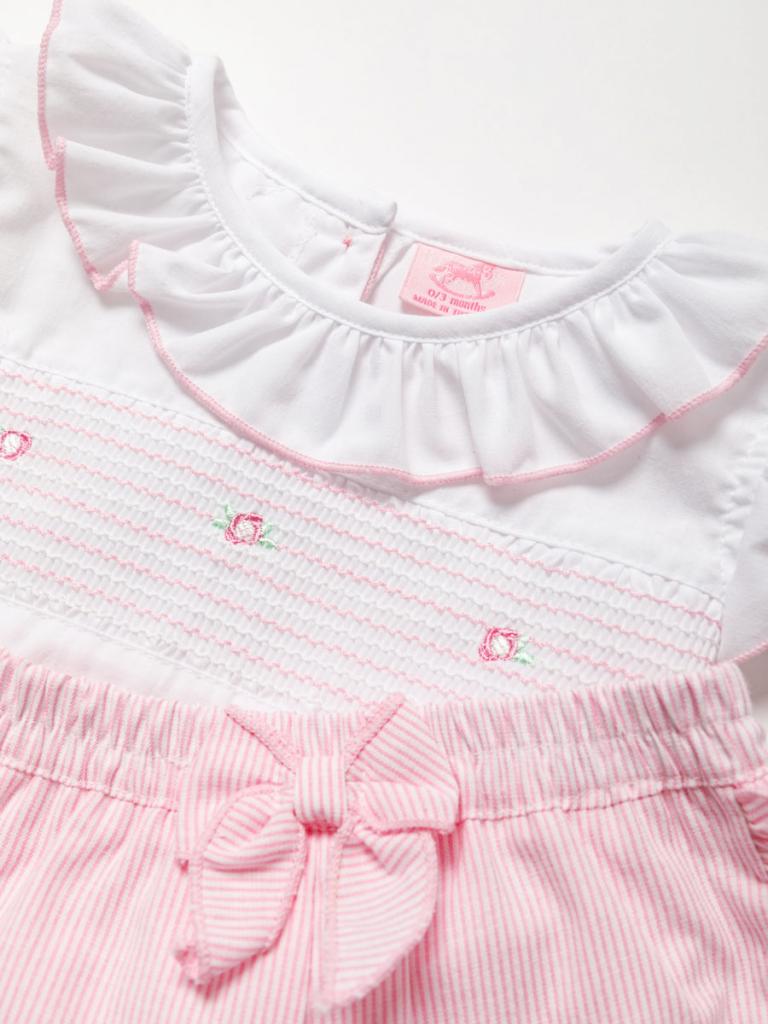 Baby Girls Shorts Set - Striped Smocked (0-9 Months) (PK6) B03970