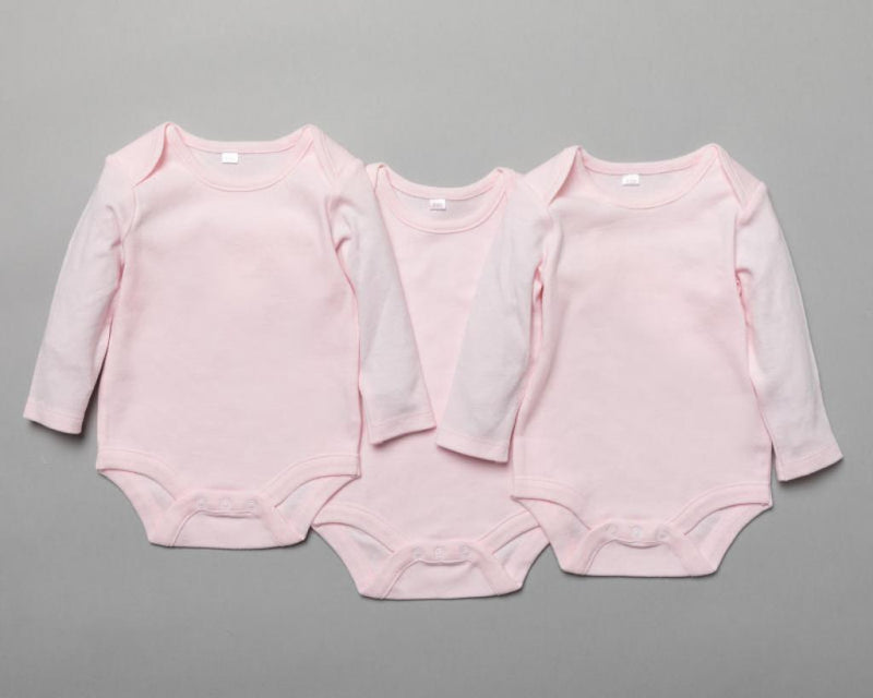 3 Pack Long Sleeve Bodysuits Plain Pink (0-12 Months)-T20804