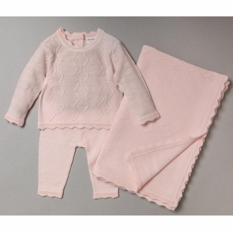 BABY GIRLS CABLE KNITTED 3 PIECE SHAWL SET (0-9 MONTHS)-S19055