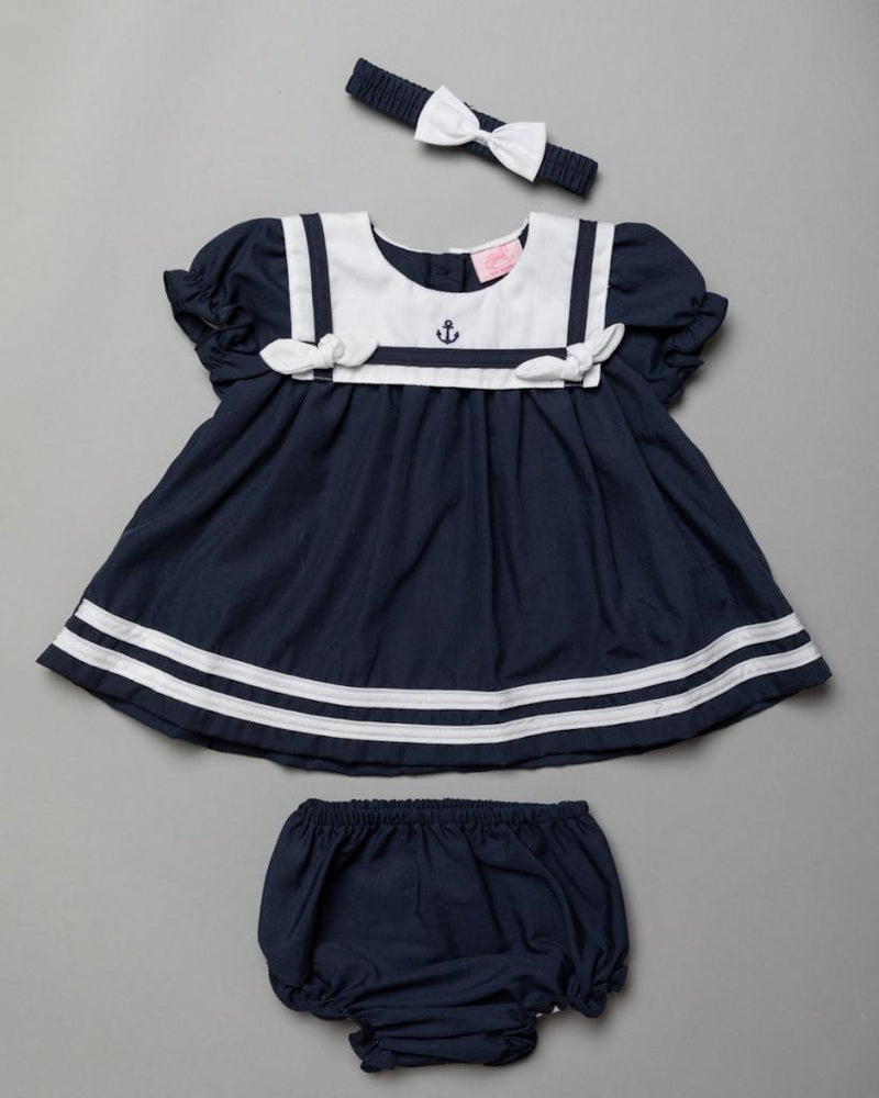 Girls Sailor Dress Knickers and Bow (0-9 Months)-T20227A