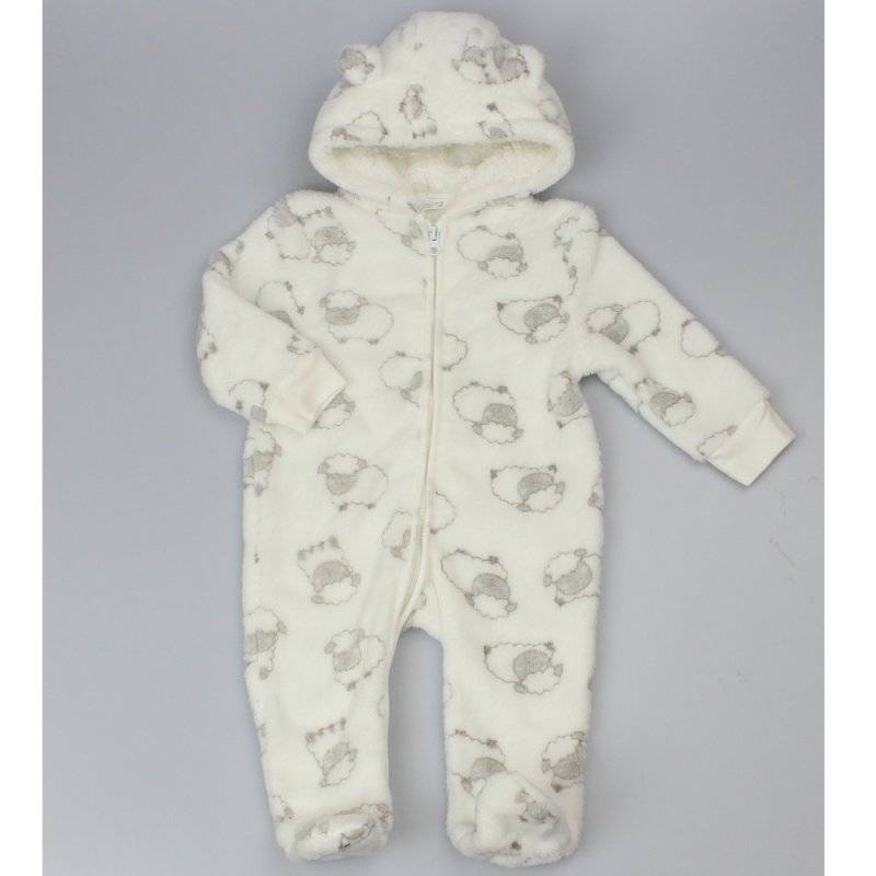 BABY SHEEP PRINT HOODED CUDDLE FLEECE ALL IN ONE (3-12 MONTHS) (PK6) F22564