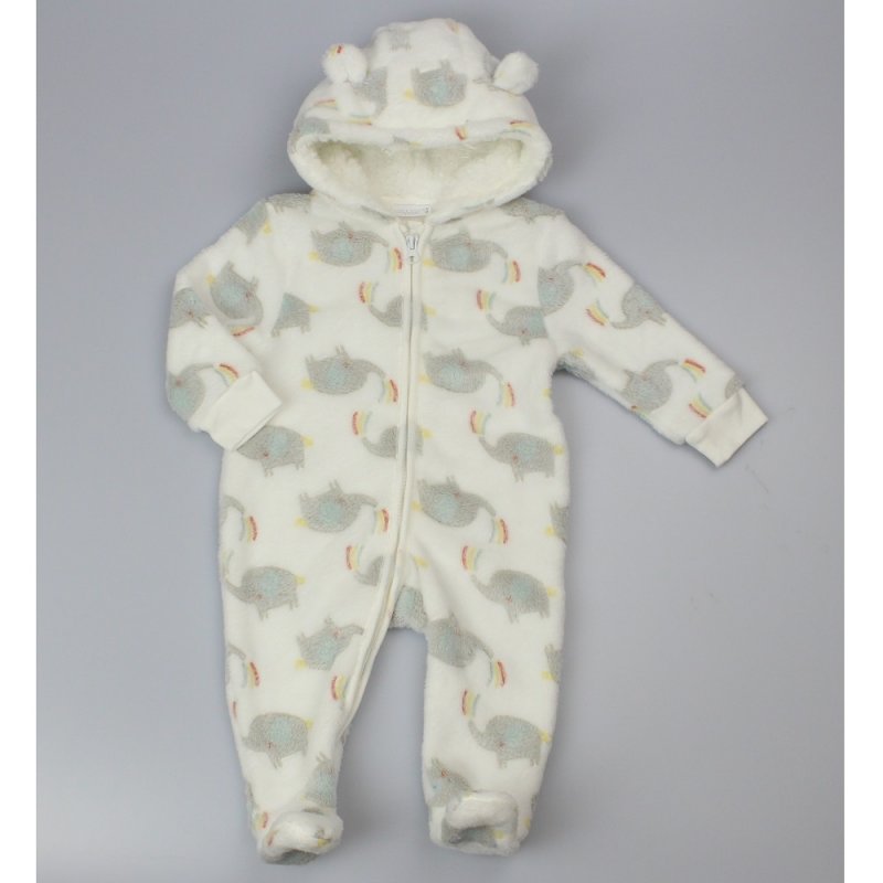 BABY ELEPHANT PRINT HOODED CUDDLE FLEECE ALL IN ONE (3-12 MONTHS) (PK3) F22570