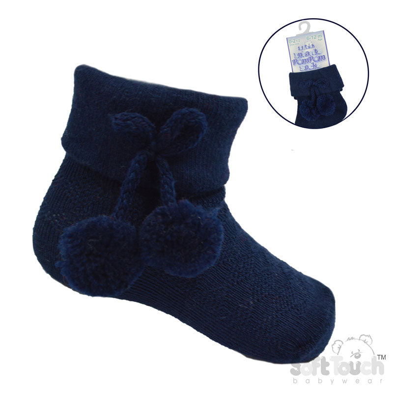 NAVY POM POM ANKLE SOCKS (0-24 MONTHS) S10-N