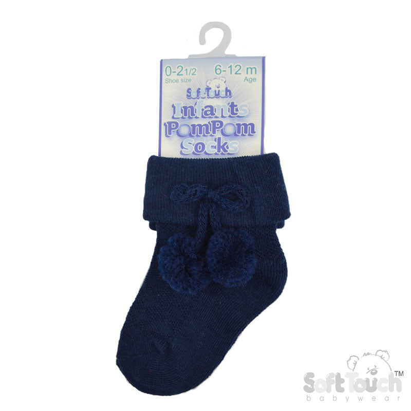 NAVY POM POM ANKLE SOCKS (0-24 MONTHS) S10-N