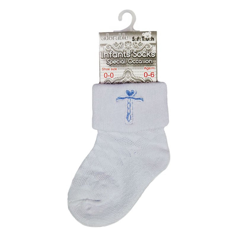 WHITE ANKLE SOCKS W/CROSS EMBROIDERY (0-12 Months) (PK12) S11-B
