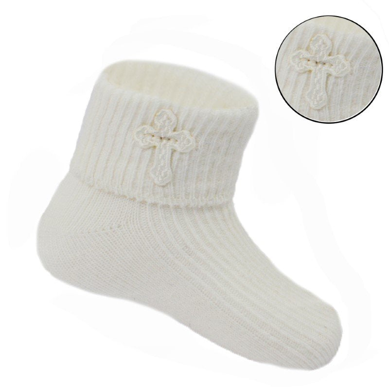 Baby Cross Embroidery Christening Socks (0-12 Months) S12-C