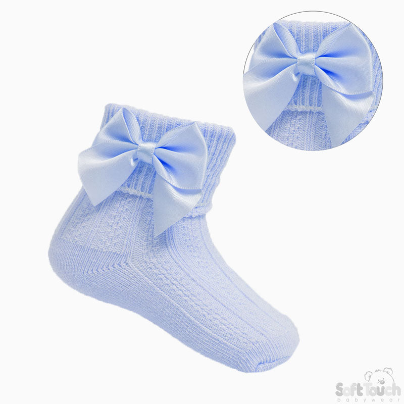 Large Bow Ankle Socks - Blue (0-24mnths) S123-B