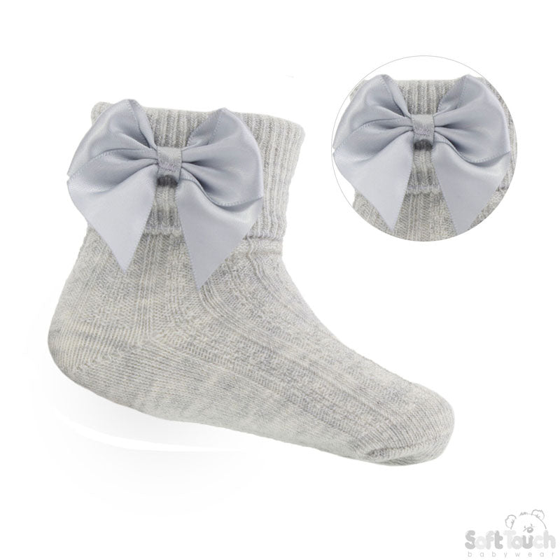 Large Bow Ankle Socks-Grey (0-24mnths) S123-G