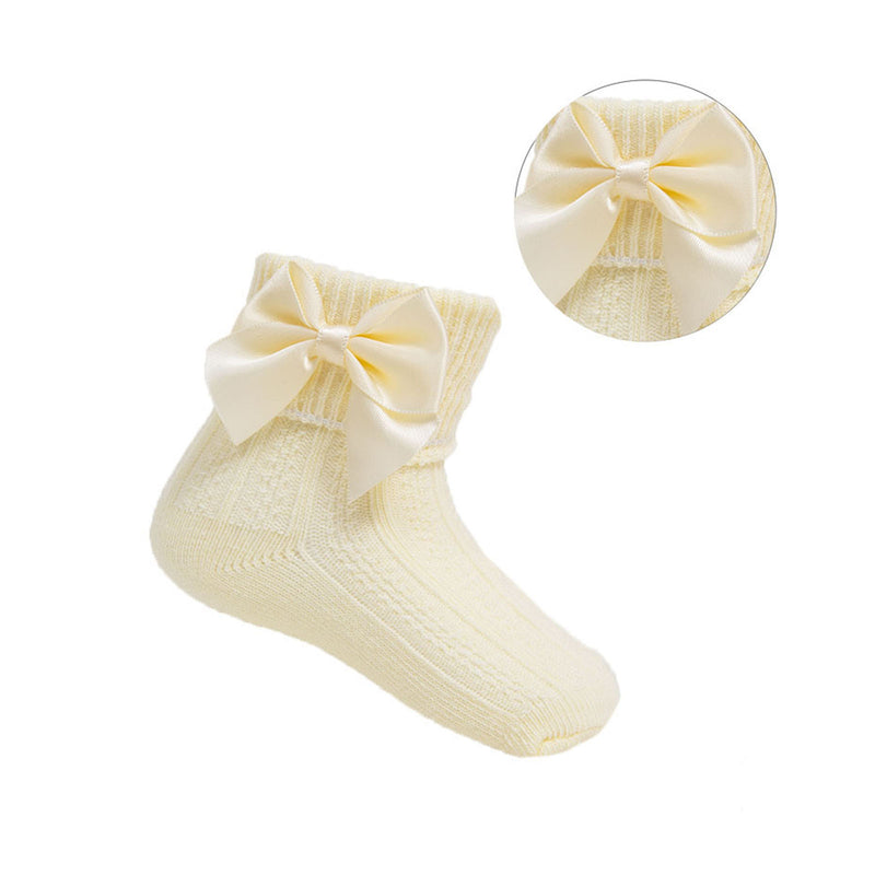 Large Bow Ankle Socks - Lemon (0-24 Months) S123-LEM