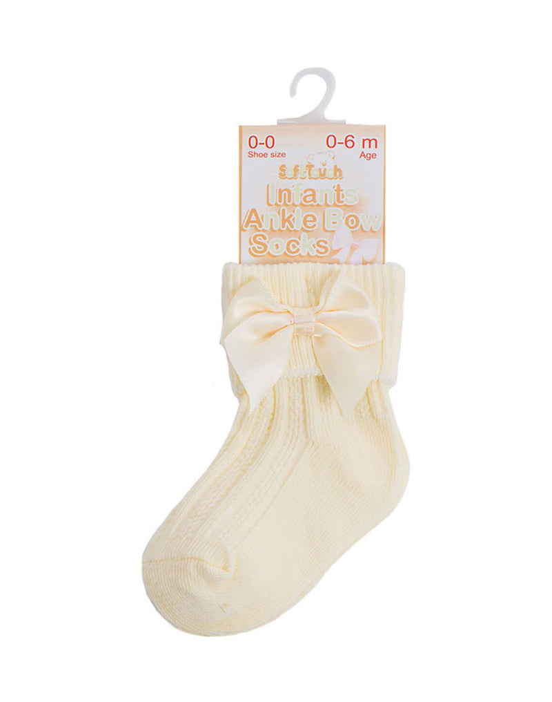 Large Bow Ankle Socks - Lemon (0-24 Months) S123-LEM