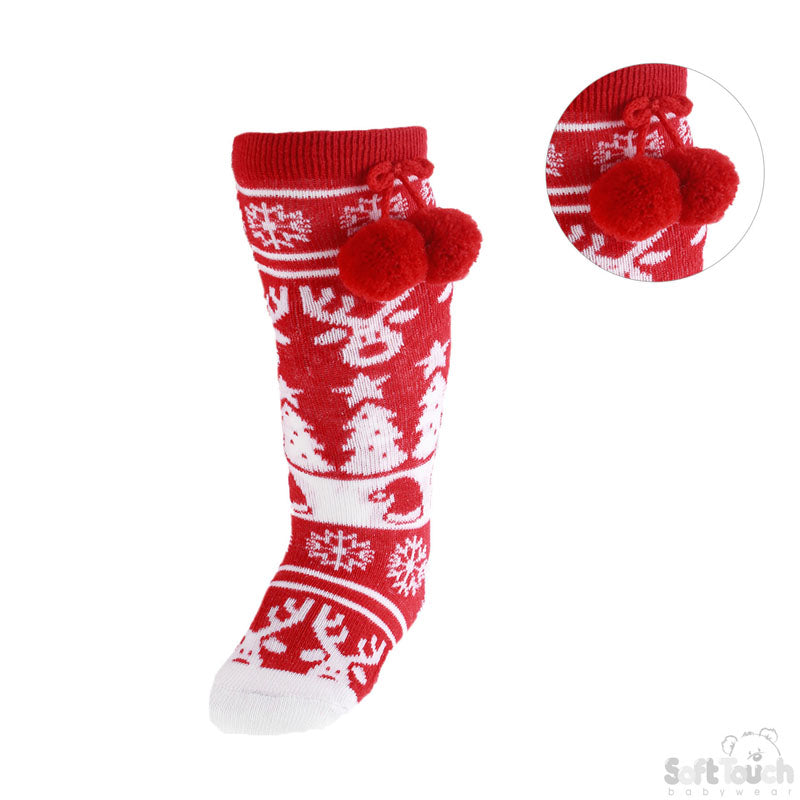 Infant knee length pom pom christmas Socks - (0 - 18 months) S135-X-R