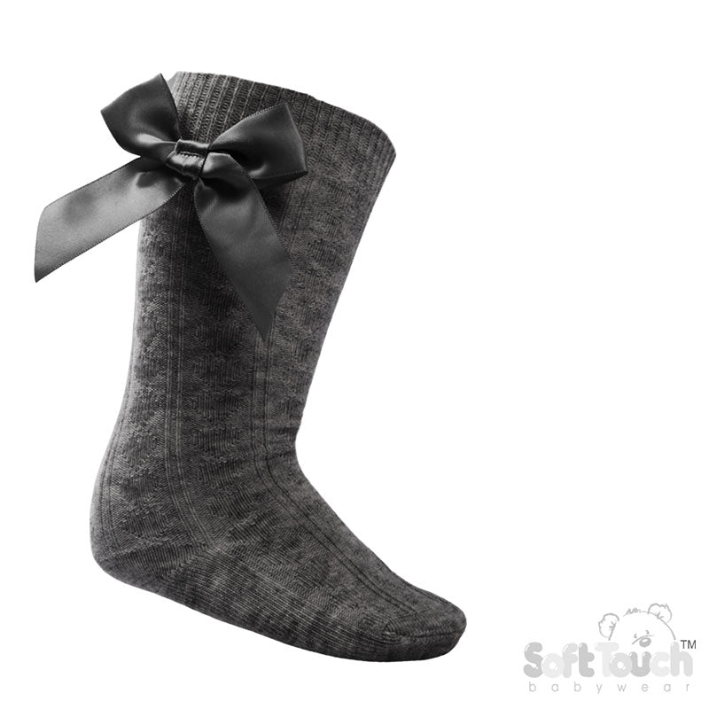 Grey Children's 'Adorable' Knee Length  Socks w/Satin Bow (2-9 Years) S151-G
