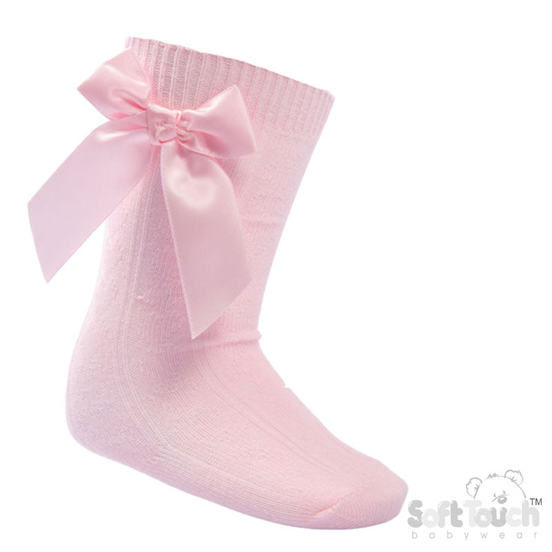 Pink Children's 'Adorable' Knee Length  Socks w/Satin Bow (2-9 Years) S151-P