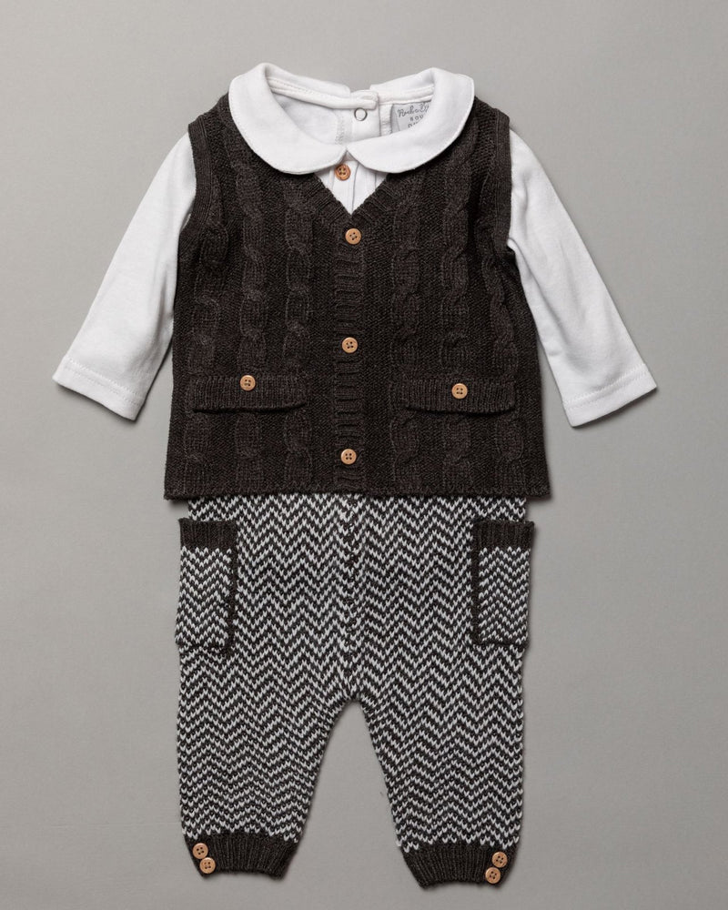 Boys 3pc Set - Bodysuit/Trouser/Vest (0-12m) S19543 - Kidswholesale.co.uk
