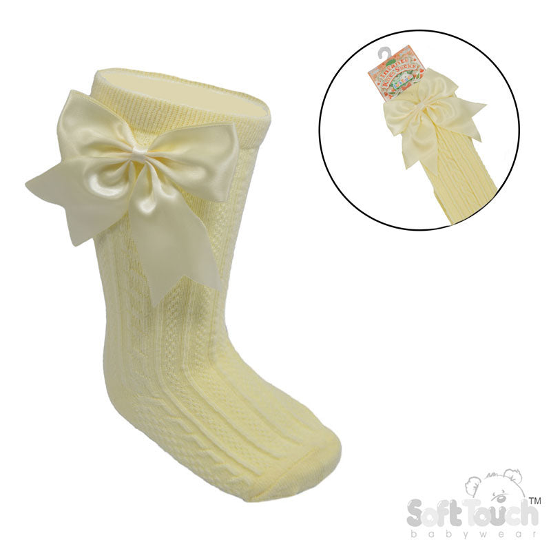 Lemon Infants Knee Length Socks - Large Bow (0-24m) S350-LEM