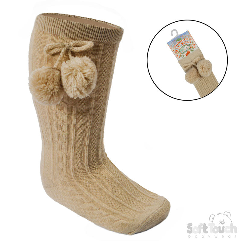 COFFEE 'ELEGANCE' POM POM KNEE LENGTH SOCKS (0-24 MONTHS) S355-CO