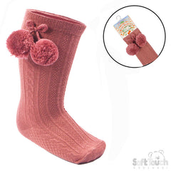 Dusty Pink 'Elegance' Pom Pom Knee Length Socks  (0-24 MONTHS) (PK12) S355-DP