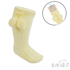 Lemon 'Elegance' Pom Pom Knee Length Socks (0-24 MONTHS) (PK12) S355-LEM