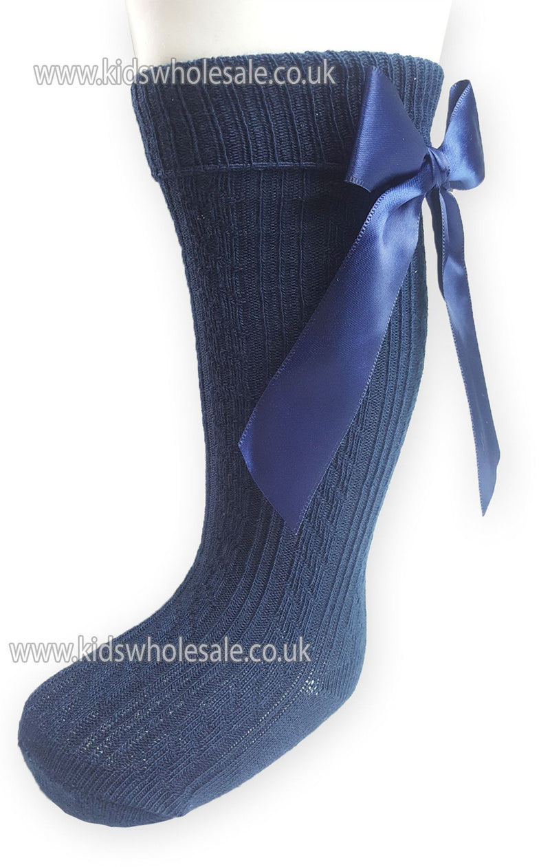 Infants Ribbed Knee Length Socks W/Stitched Bow: S41-N - Kidswholesale.co.uk