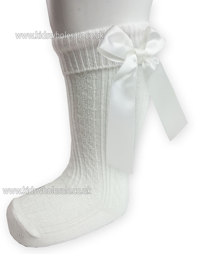 Infants Ribbed Knee Length Socks W/Stitched Bow: S41-W - Kidswholesale.co.uk