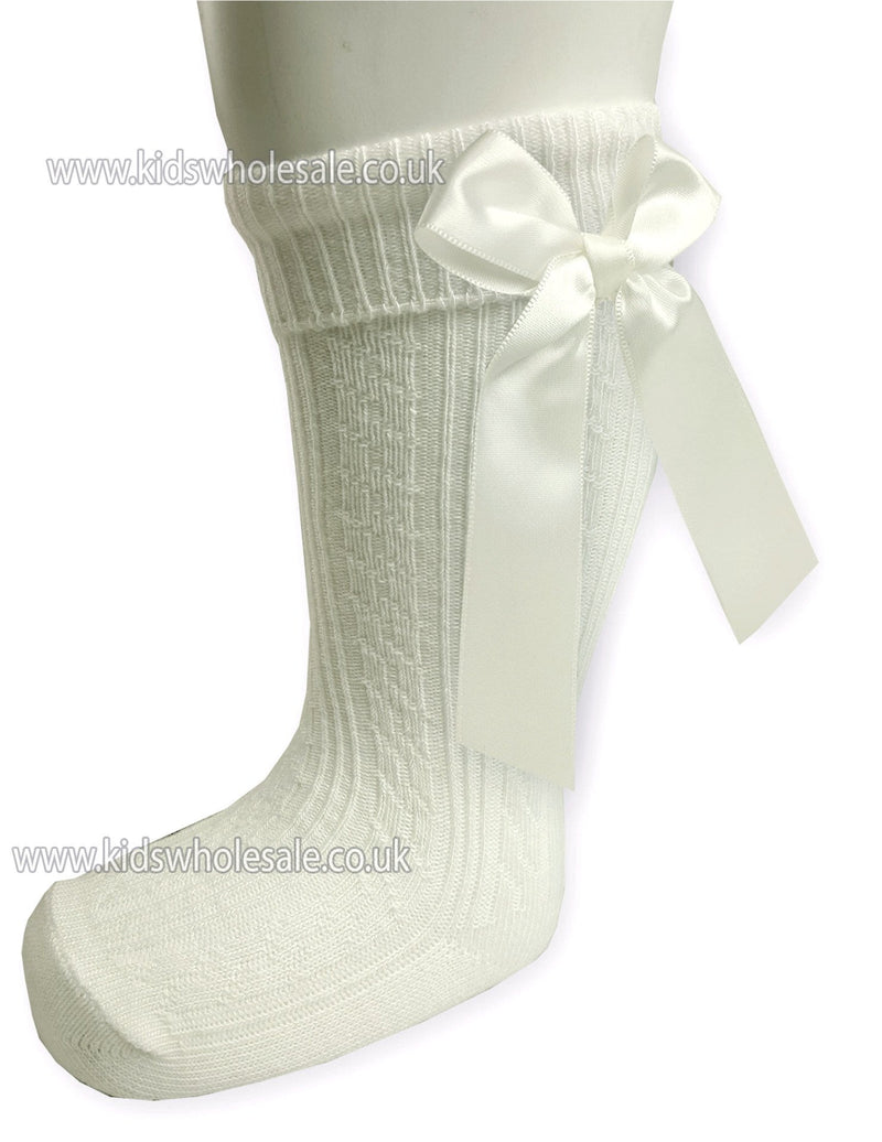 Infants Ribbed Knee Length Socks W/Stitched Bow: S41-C - Kidswholesale.co.uk