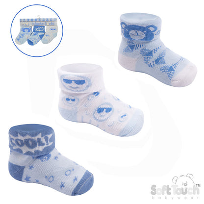 Boys 3pk Turnover Socks -Cool (NB-12) S502