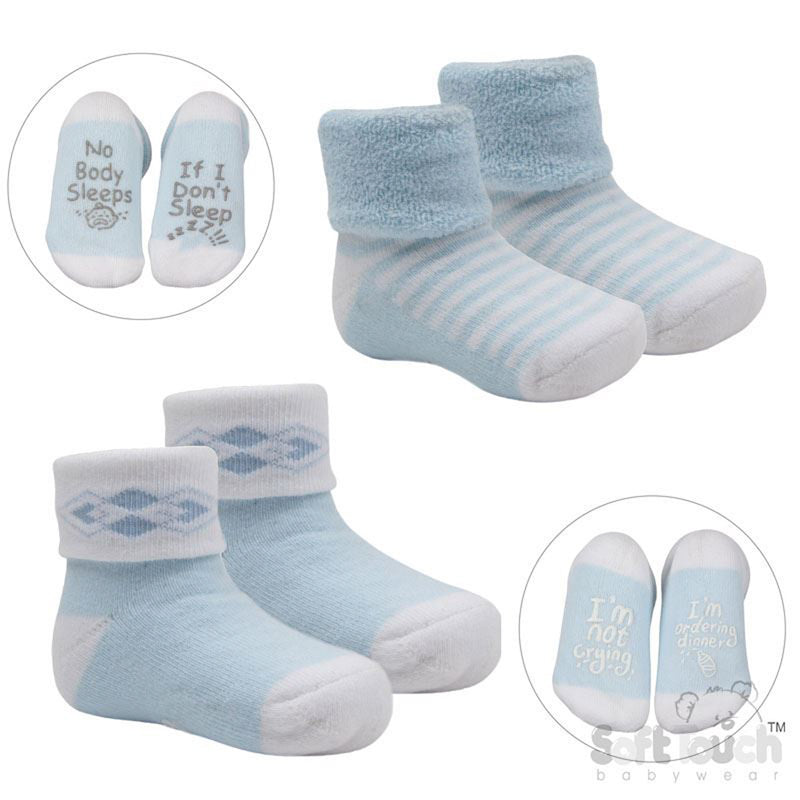 Blue 2 Pack Anti-Slip Terry Socks (0-12m) (PK12) S520-B