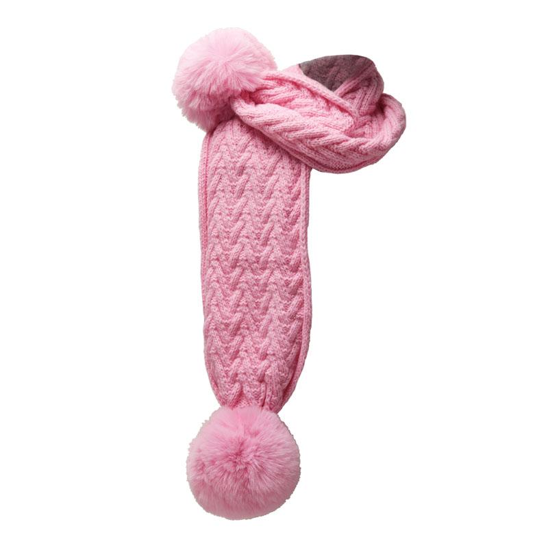Pink 'Cheveron' Scarf w/Faux Fur Pom-Poms (NB-12 Months) SC04-P-SM - Kidswholesale.co.uk