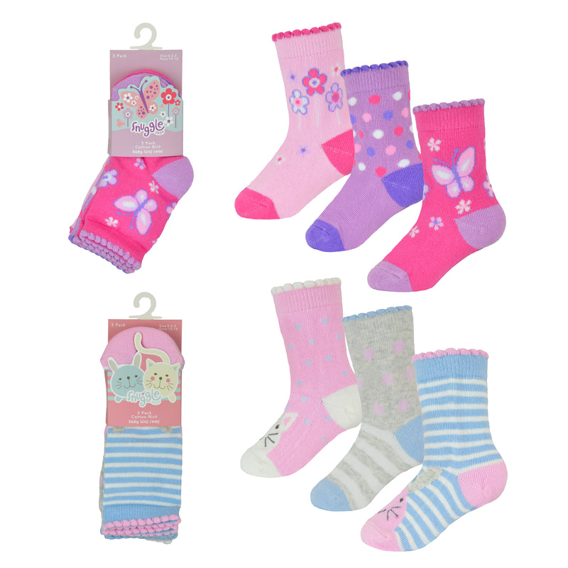 Baby Girls 3pk Design Socks - Butterfly (PK12) (0-0 to 3-5.5) SK754