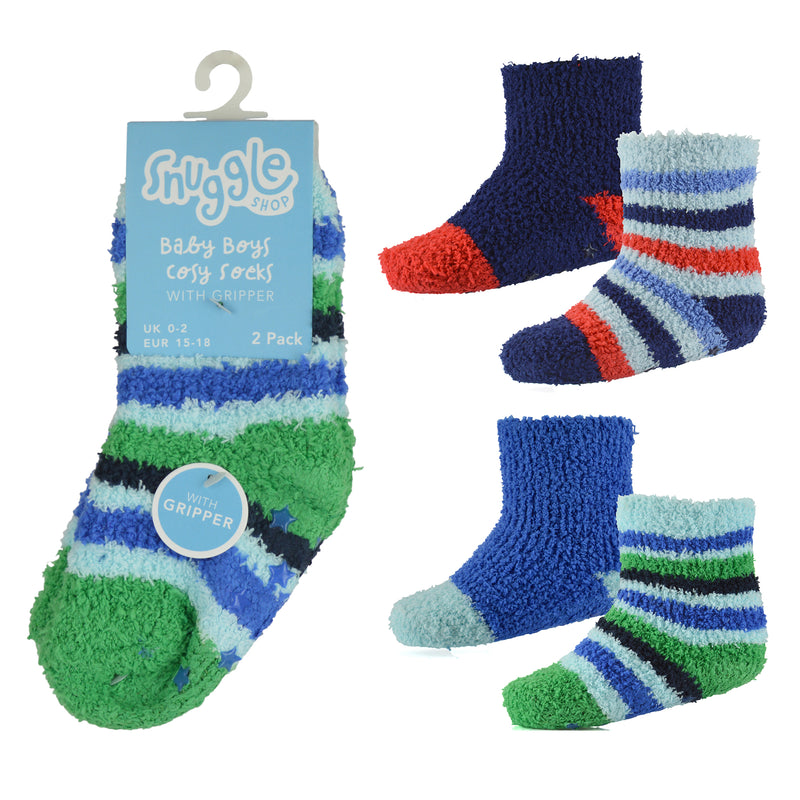 Baby Boys 2pk Cosy Socks - Stripes (PK12) (0-0 to 3-5.5) SK845