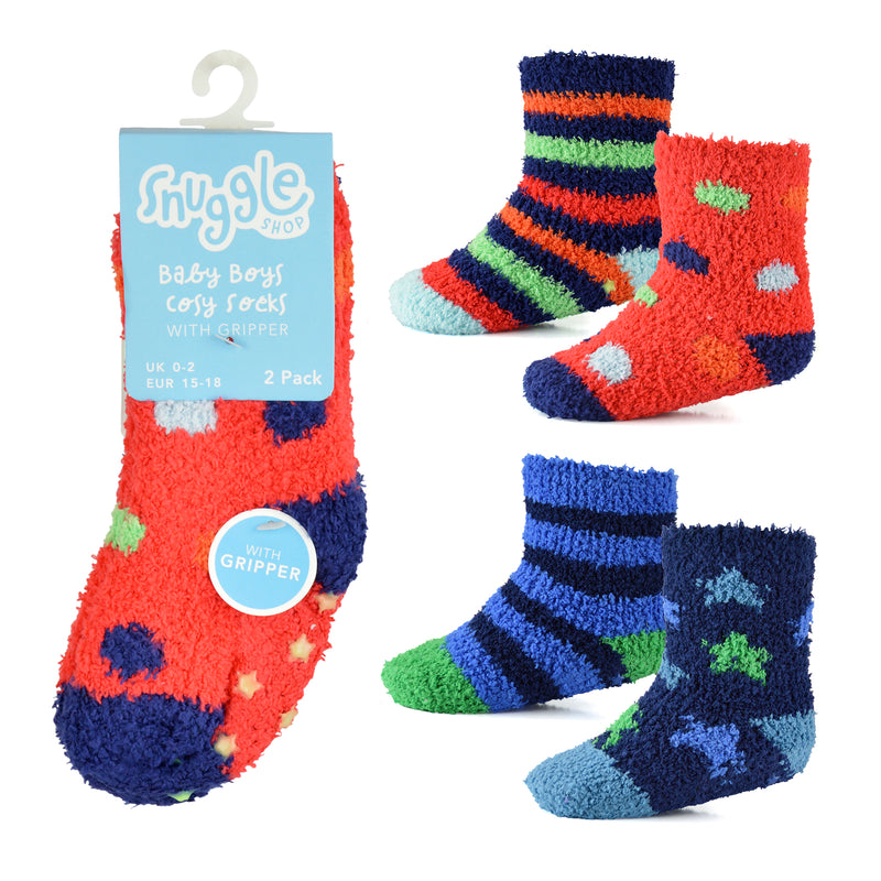 Baby Boys 2pk Cosy Socks - Stripes/Stars (PK12) (0-0 to 3-5.5) SK846