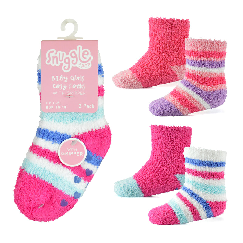Baby Girls 2pk Cosy Socks - Stripes (PK12) (0-0 to 3-5.5) SK847