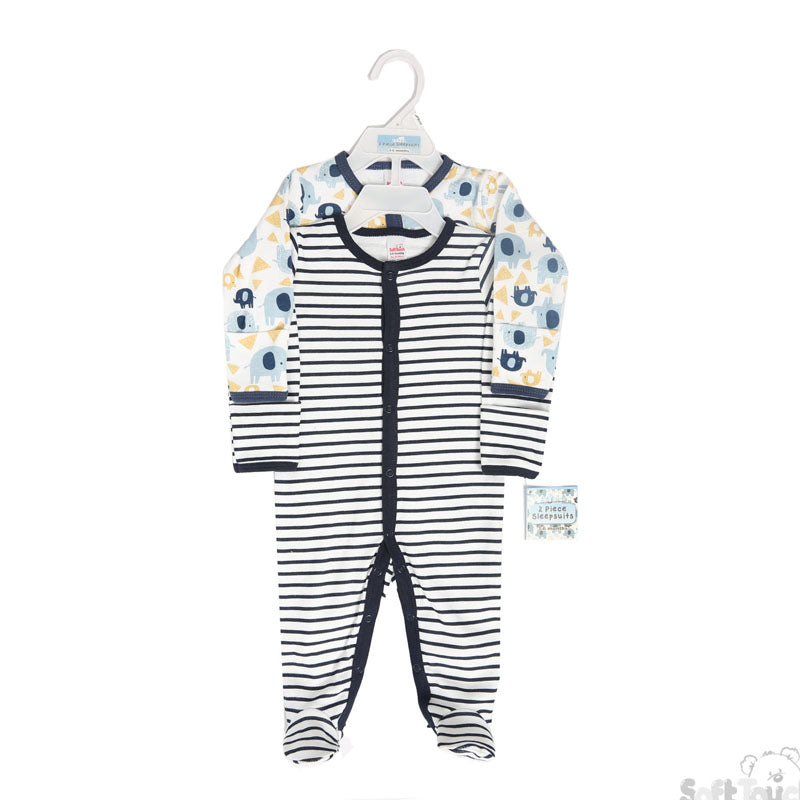 2 Pack Baby Sleep Suits Elephant and Striped Print (NB-9Months)-4SS4672