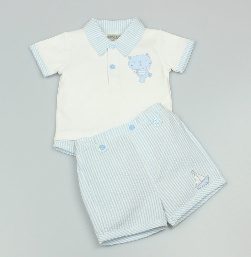 Boys Polo Shirt & Shorts Bear & Boat Outfit (0-3-9 Months)-GF1058