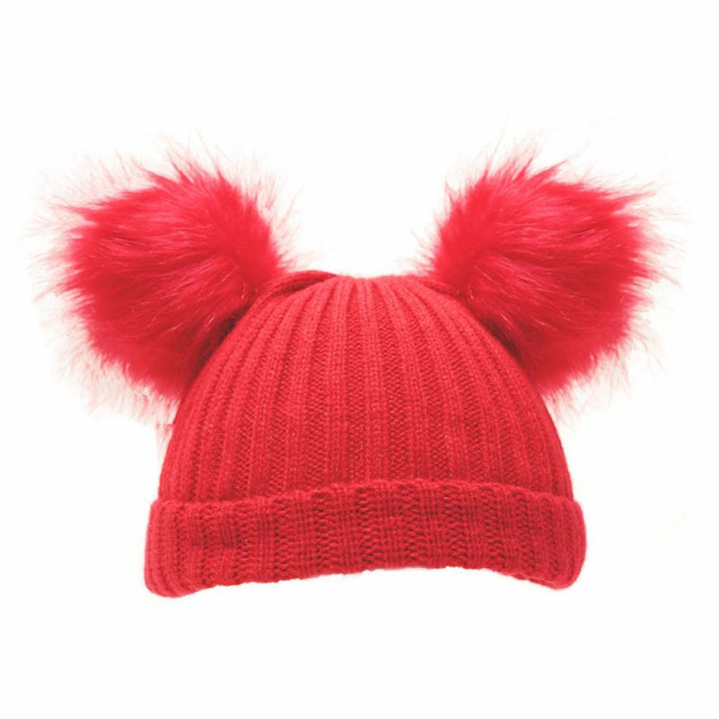 Small Red Double Pom-Pom Hat - NB-6M (H506-R-SM) (Red) - Kidswholesale.co.uk