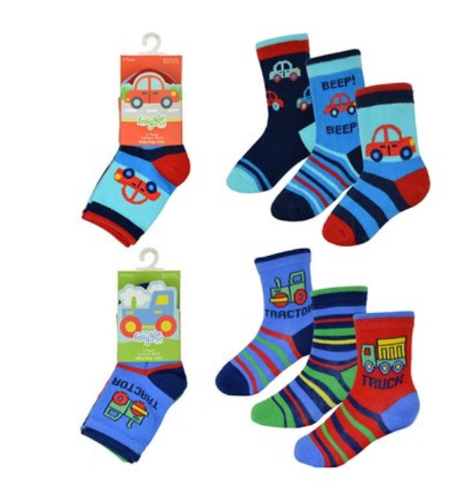 Baby Boys 3pk Socks - Cars (PK12) (00-3-5.5) SK737