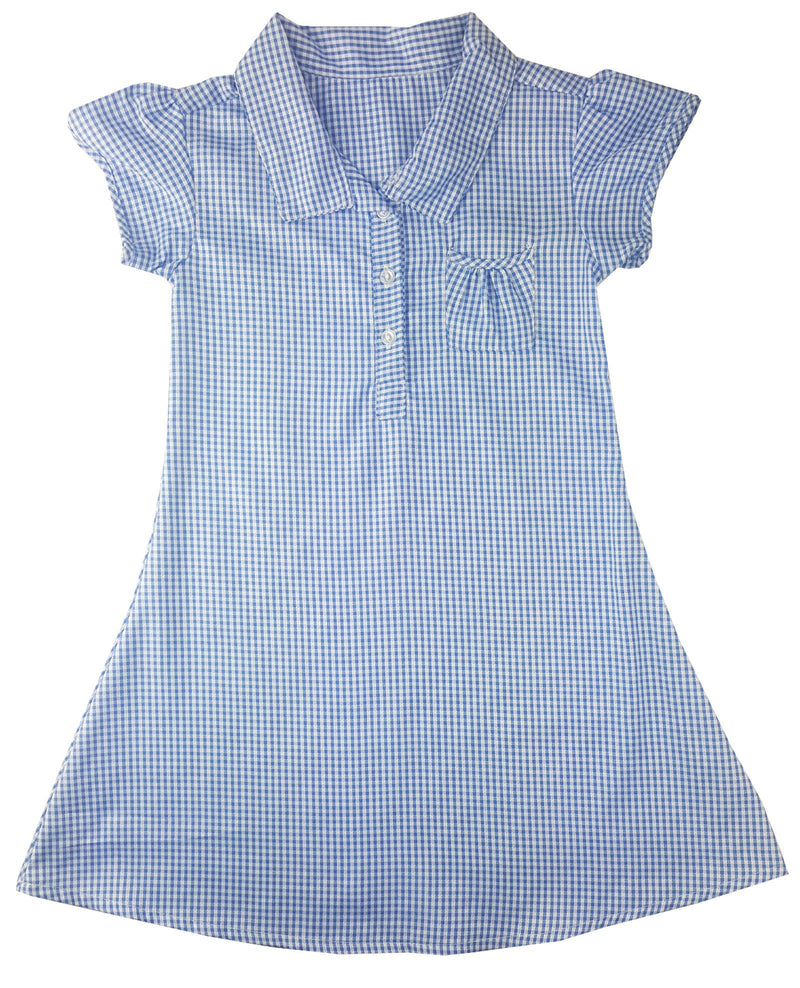 Girls Checkered Gingham Blue School Dress (Style