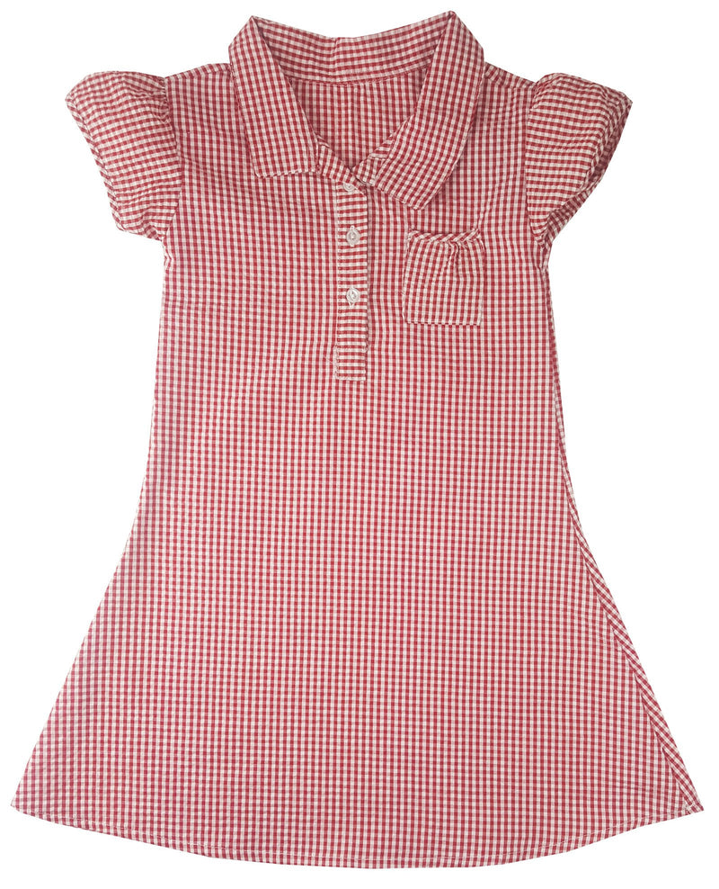 Girls Checkered Gingham Red School Dress (Style