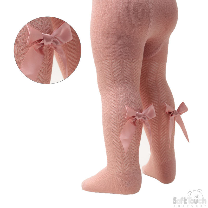 Tights W/Long Bow - Rose Gold Chevron - (NB-24 Months) T120-RO