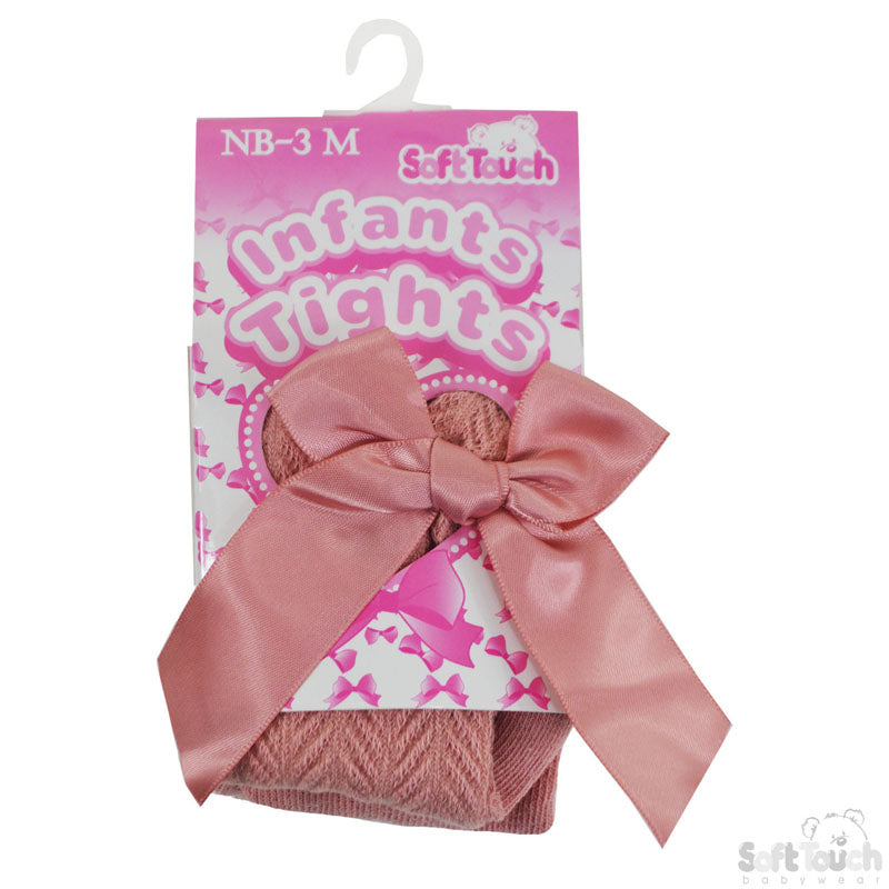Tights W/Long Bow - Rose Gold Chevron - (NB-24 Months) T120-RO