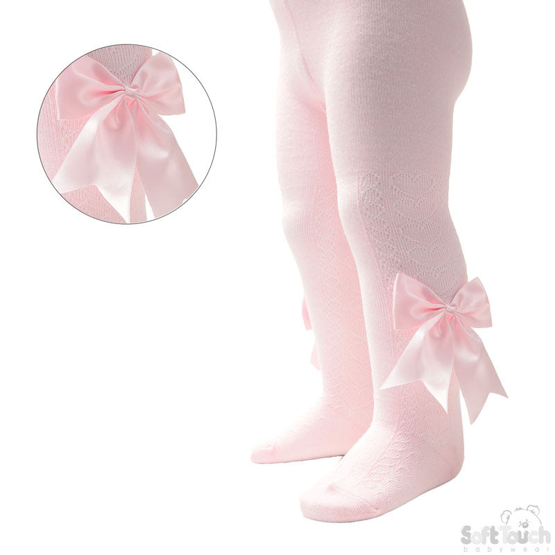 Tights W/Long Bow - Heart - Pink - (NB-24 Months) - T122-bp
